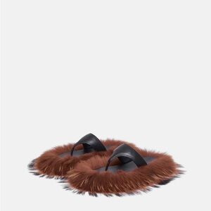 Hanifa Brown and Black Fur Slippers BRAND NEW